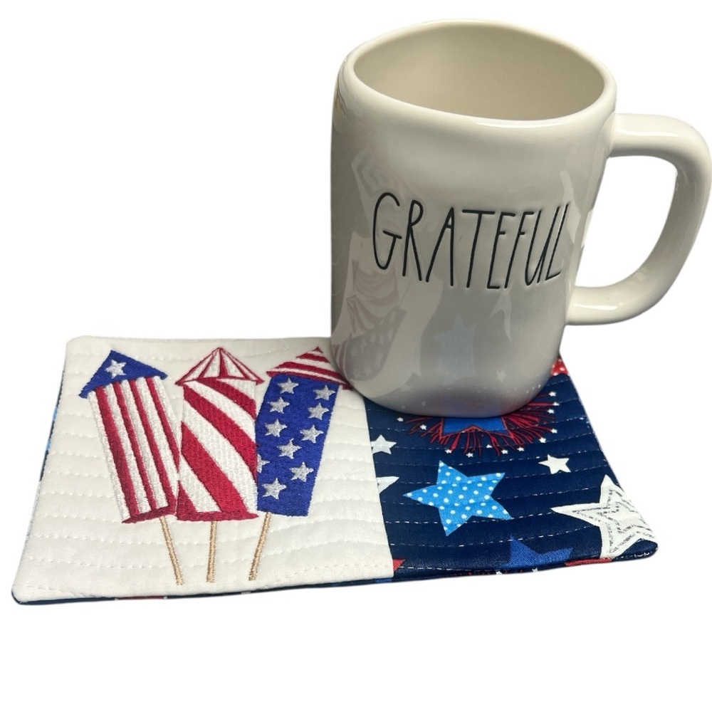 Hand Crafted Mug Rug Coaster Embroidered Cotton Fabric Padded Absorbs Liquid - Picture 4 of 9